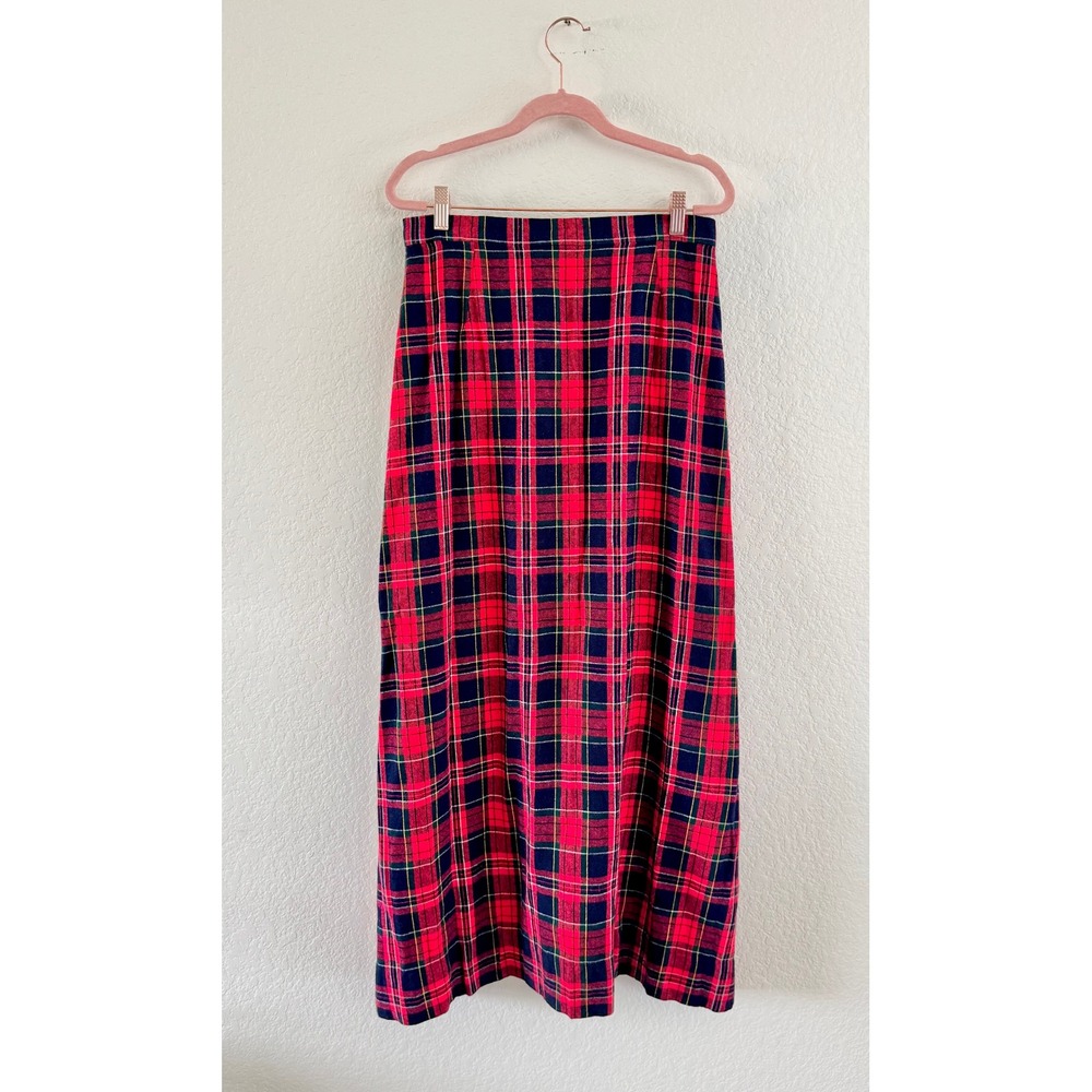 Unbranded Maxi Skirt Wool Blend Plaid Red Navy Green Yellow Vintage Handmade